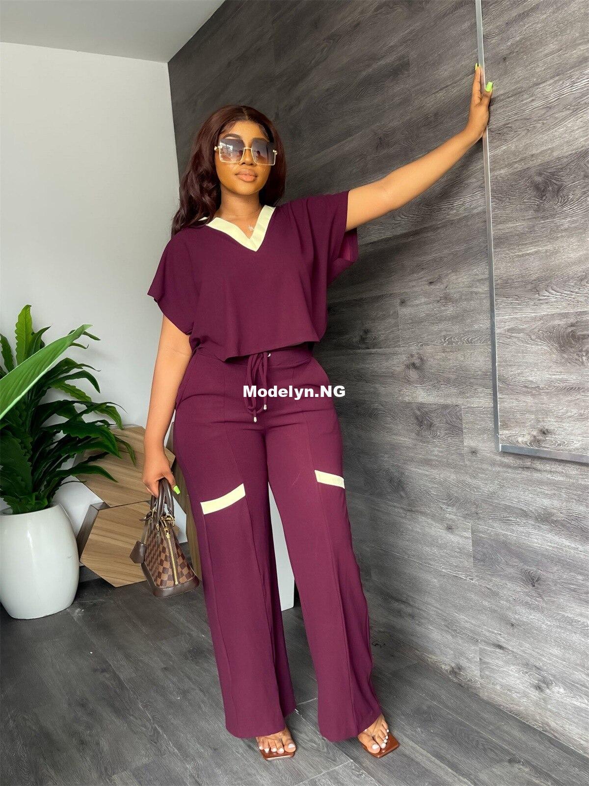 Autumn Women's Suit Fashion Casual Short-Sleeved T-shirt Sports Suit Straight Pants Temperament Elegant Commuter Two-Piece - Image 5