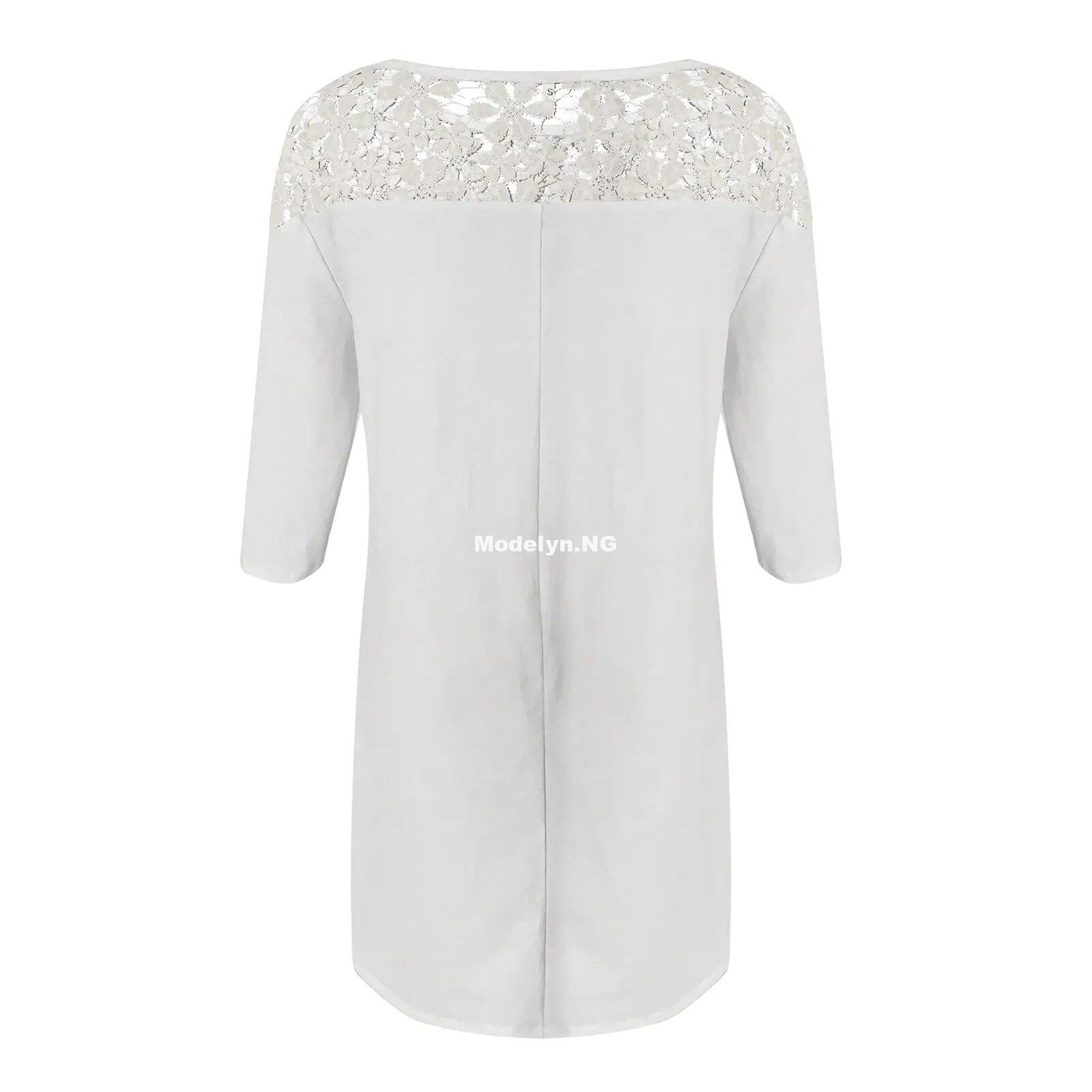 Women Sexy Dress White Hollow Lace Dress Short Sleeve Loose Midi Dresses 2023 Summer Casual Women's Casual Dress Vestidos Robe - Image 5